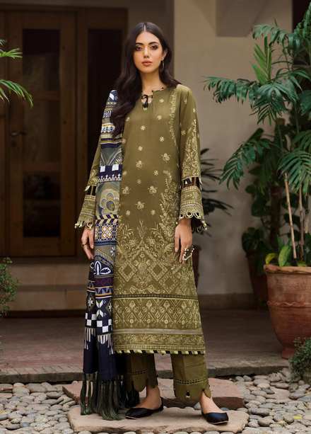 Farasha Embroidered Khaddar Suits Unstitched 3 Piece FSH21K 05 Olivine Luster - Winter Collection
