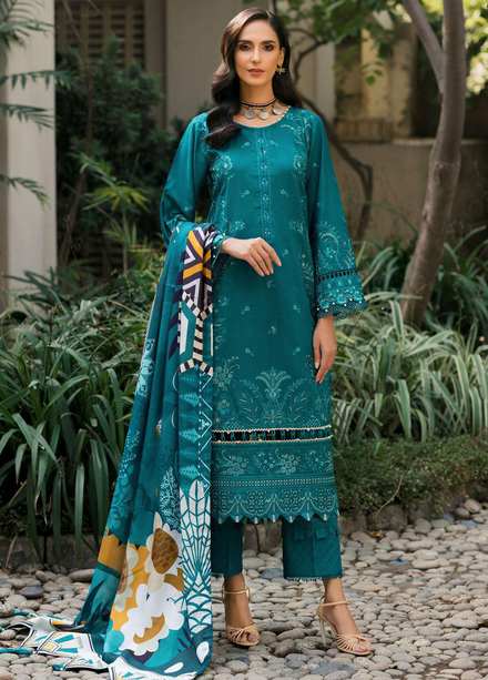 Farasha Embroidered Khaddar Suits Unstitched 3 Piece FSH21K 07 Calypso Teal - Winter Collection