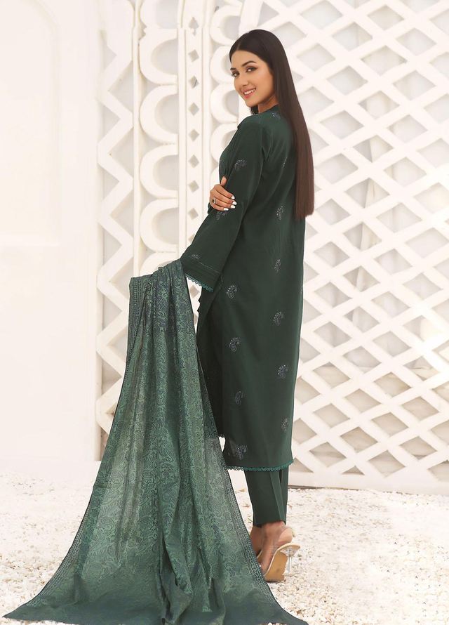 Fascino Pret Embroidered Cotton 3 Piece Suit Lemon Grass