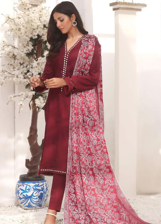 Fascino Pret Embroidered Cotton 3 Piece Suit Rosy Garden