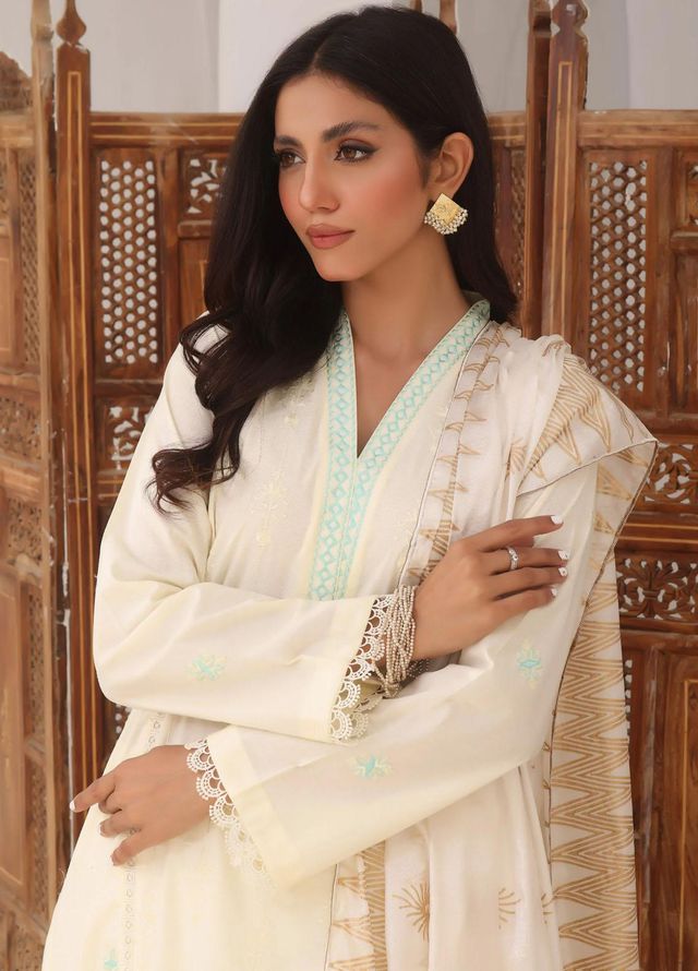 Fascino Pret Embroidered Cotton 3 Piece Suit Sparkling Water