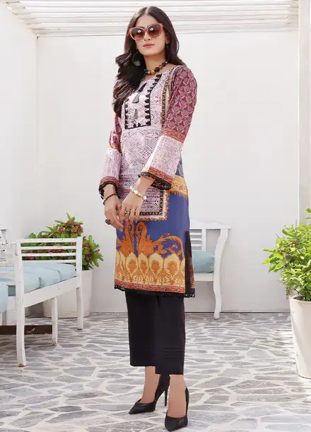 Fiona Pret Casual Lawn Kurti Blue Mahogny