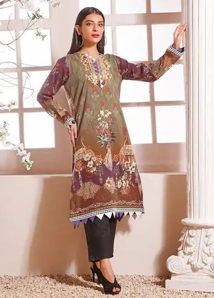 Fiona Pret Casual Lawn Kurti Coral Mehndia