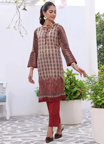 Fiona Pret Casual Lawn Kurti Maroon Primrose