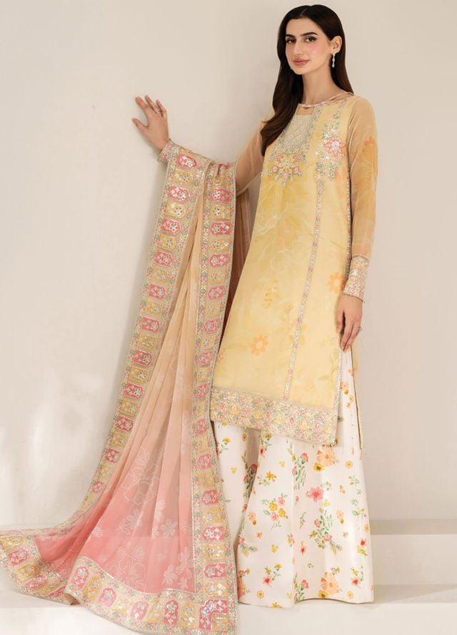 Fiorella by Farasha Embroidered Chiffon Suits Unstitched 3 Piece FSH25FF D-03 Floral Ray - Formals Collection