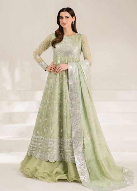 Fiorella by Farasha Embroidered Chiffon Suits Unstitched 3 Piece FSH25FF D-08 Sage Sparkle - Formals Collection