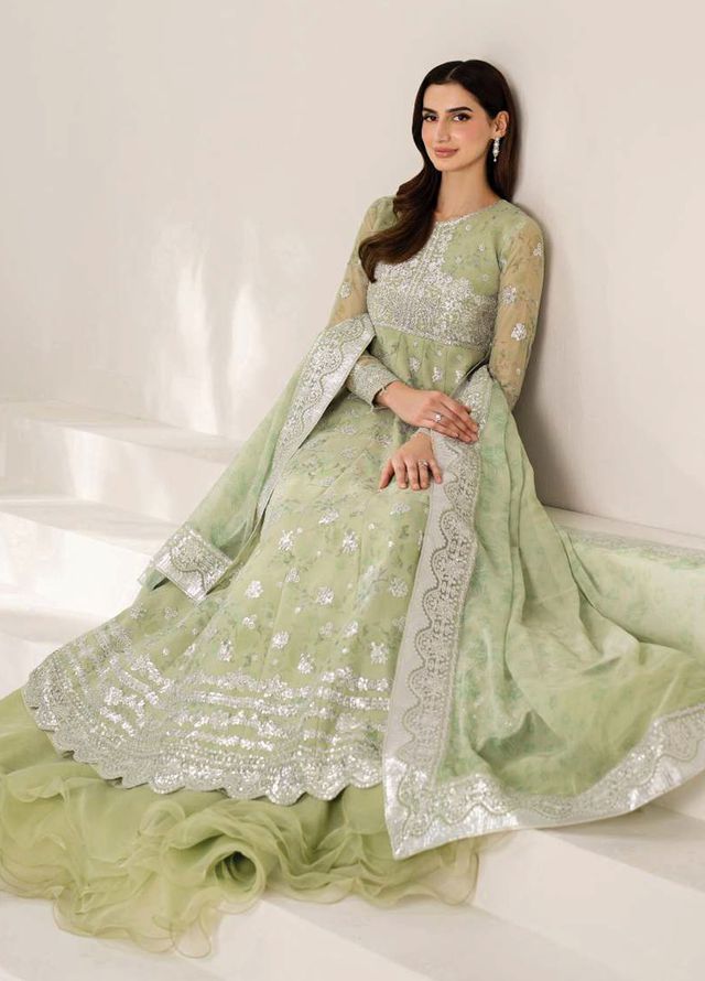 Fiorella by Farasha Embroidered Chiffon Suits Unstitched 3 Piece FSH25FF D-08 Sage Sparkle - Formals Collection