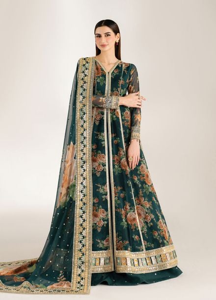 Fiorella by Farasha Embroidered Chiffon Suits Unstitched 3 Piece FSH25FF D-09 Teal Passion - Formals Collection