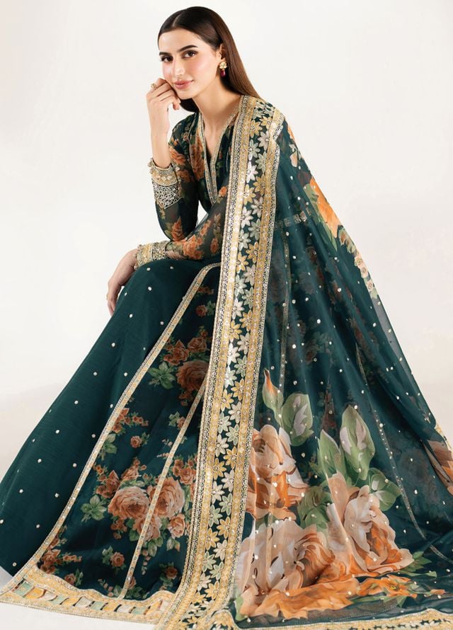 Fiorella by Farasha Embroidered Chiffon Suits Unstitched 3 Piece FSH25FF D-09 Teal Passion - Formals Collection