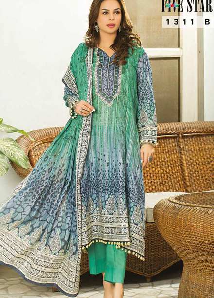 Five Star Printed Lawn Suits Unstitched 3 Piece FS22CL D-1311B - Summer Collection