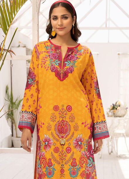 Florance By Meerak Printed Lawn Suits Unstitched Kurties MRK23F Pumpkin - Summer Collection