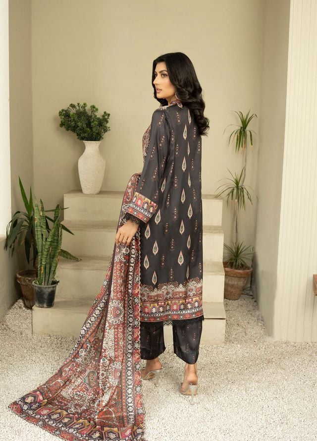 Fluer Prints by Ziara Printed Cambric Suits Unstitched 3 Piece ZI25FP Noir - Summer Collection