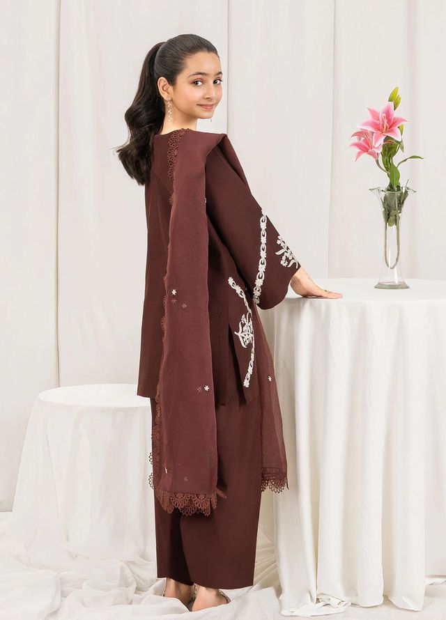 Fozia Khalid Pret Embroidered Silk 3 Piece Suit Dusk Kids