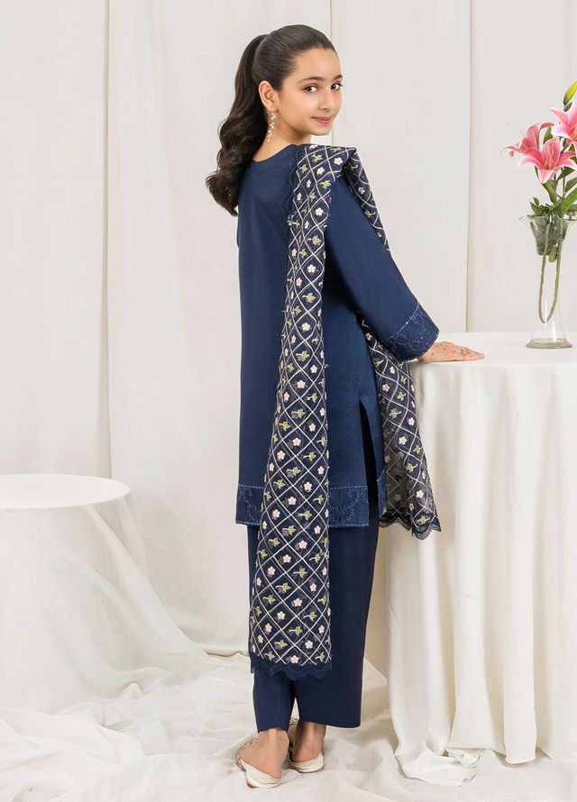 Fozia Khalid Pret Embroidered Silk 3 Piece Suit Mullberry Kids