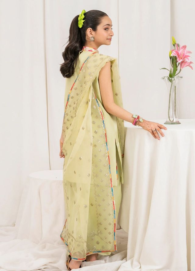 Fozia Khalid Pret Embroidered Silk 3 Piece Suit Pistachio Kids
