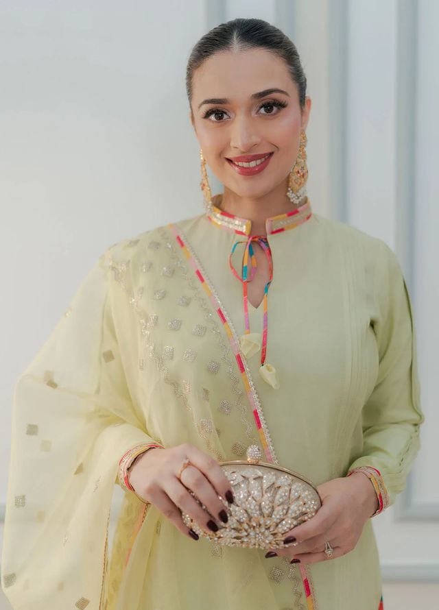 Fozia Khalid Pret Embroidered Silk 3 Piece Suit Pistachio