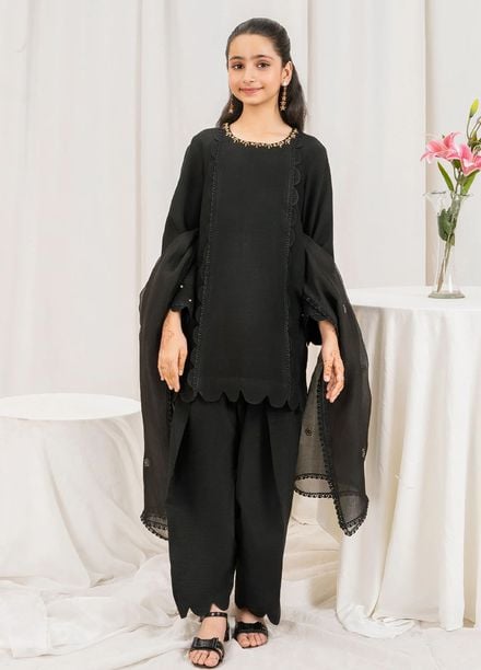 Fozia Khalid Pret Embroidered Silk 3 Piece Suit Raven Kids