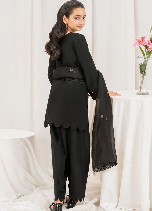 Fozia Khalid Pret Embroidered Silk 3 Piece Suit Raven Kids