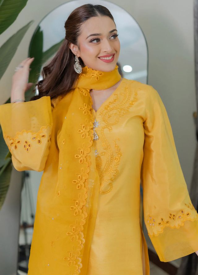 Fozia Khalid Pret Embroidered Silk 3 Piece Suit Saffron
