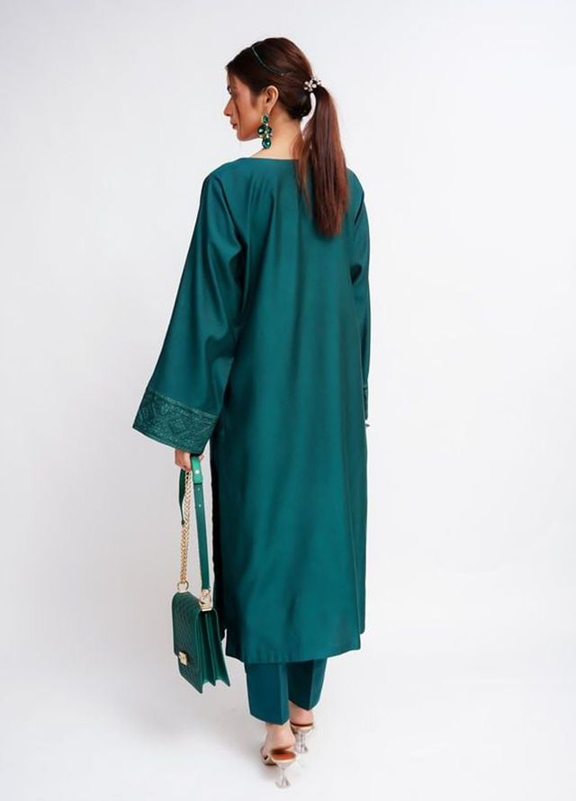 Fozia Khalid Pret Solid Cotton 2 Piece Suit Syrah