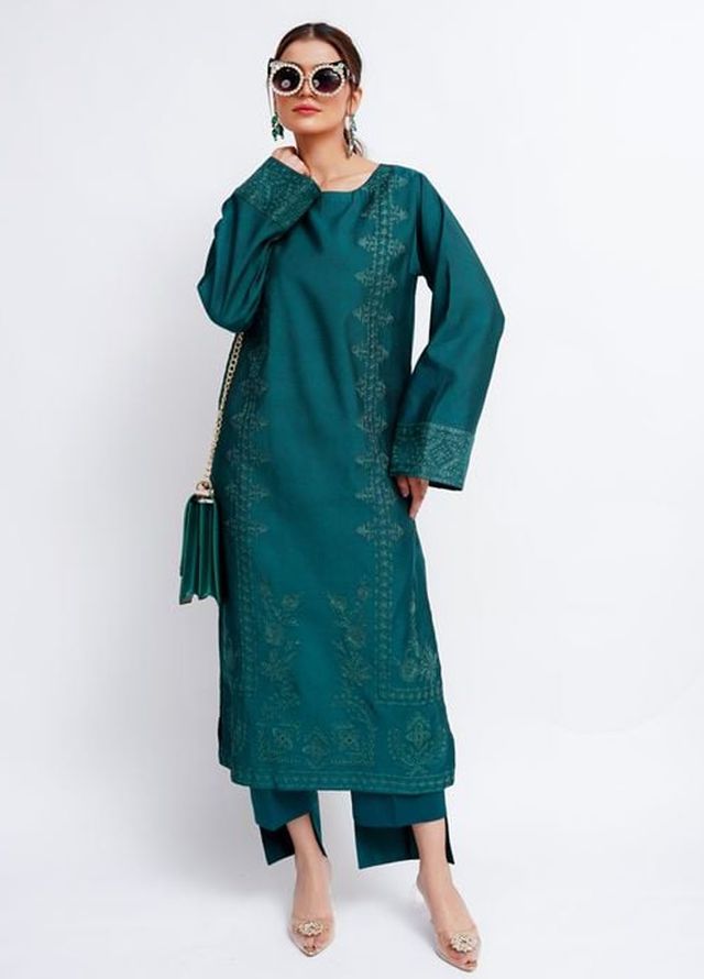 Fozia Khalid Pret Solid Cotton 2 Piece Suit Syrah