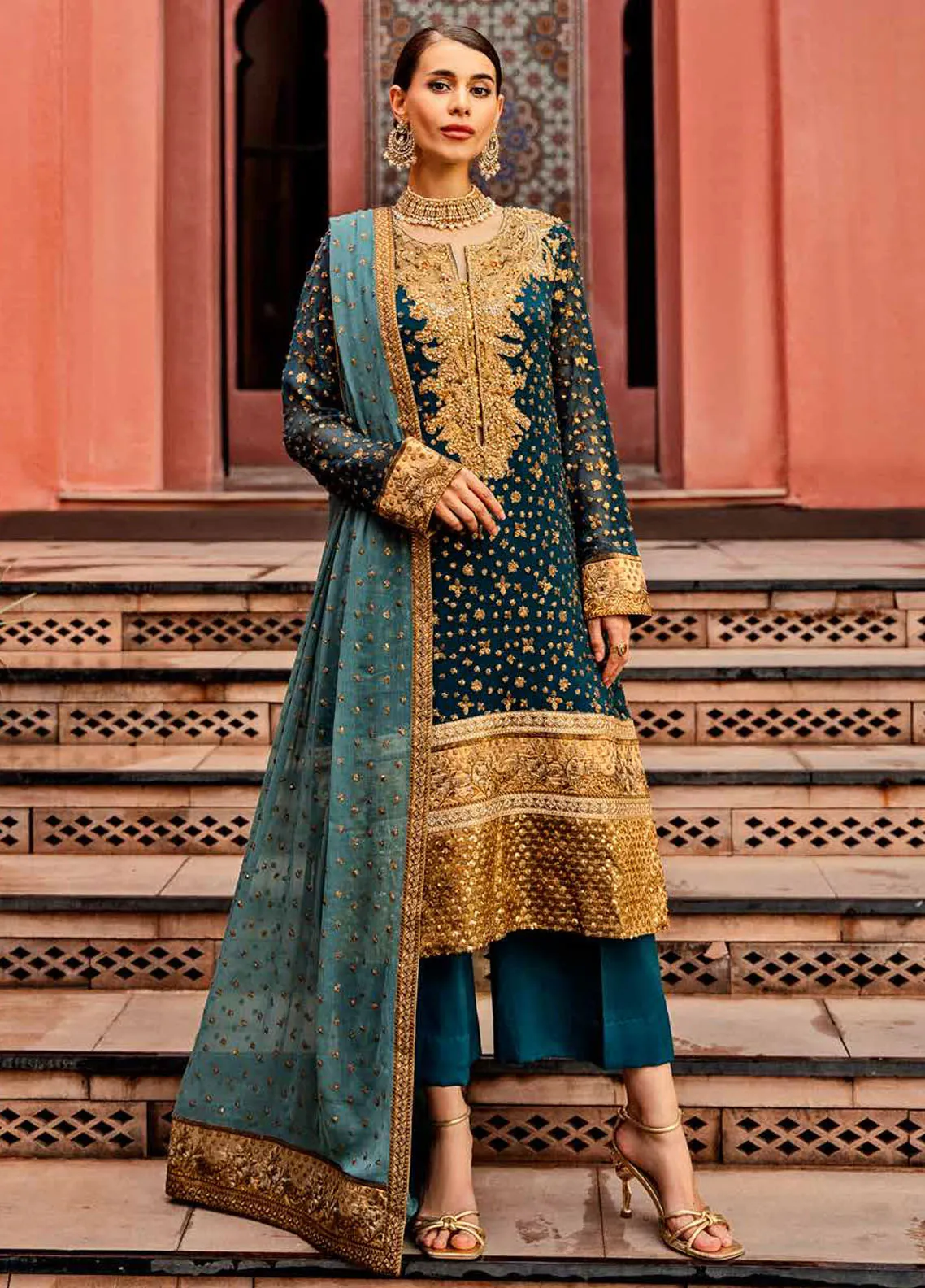 ZUNUJ Embroidered Chiffon Suits Unstitched 3 Piece ZJ22LF D-02 - Luxury Formals Collection