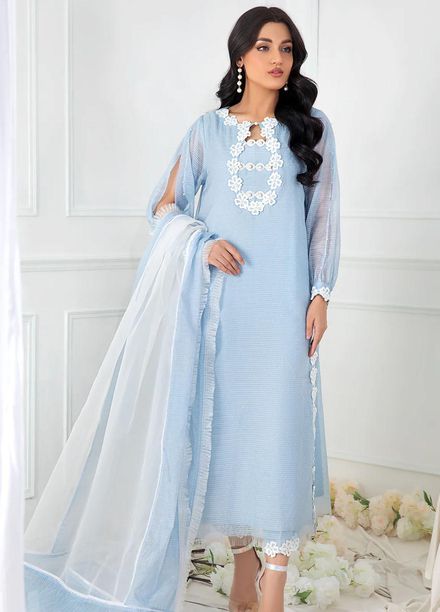 La Rosaa Pret Embroidered Organza 3 Piece Suit FL02 BLUE