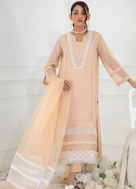 La Rosaa Pret Embroidered Organza 3 Piece Suit FL03 PEACH