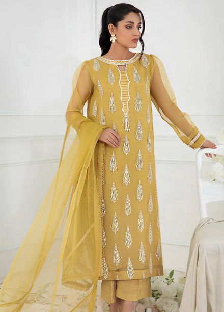 La Rosaa Pret Embroidered Organza 3 Piece Suit FL04 DANDELION MUSTARD