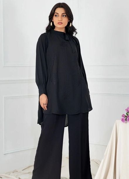 La Rosaa Pret Embroidered Georgette 2 Piece Suit FL09 BLACK
