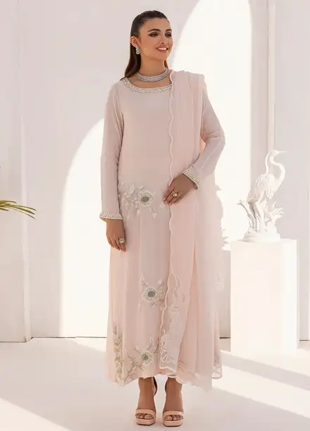 Grandeur Pret Embroidered Katan Silk 3 Piece Suit Blush