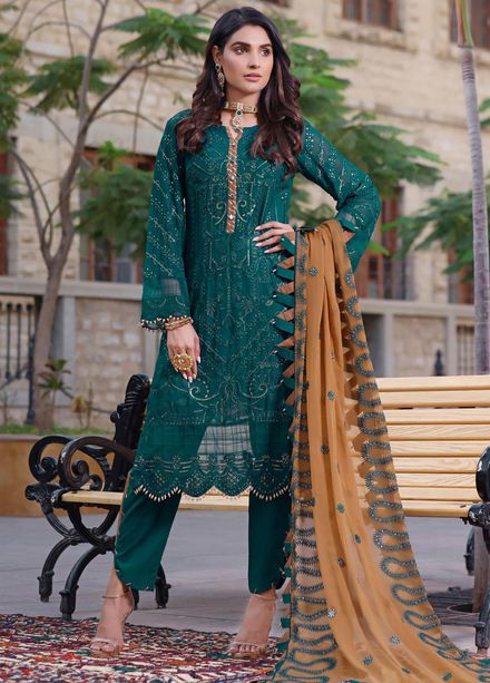 Gul-e-Mehnaaz By Hadia Eman Embroidered Chiffon Suits Unstitched 3 Piece HE22GM HEC-01 - Luxury Collection
