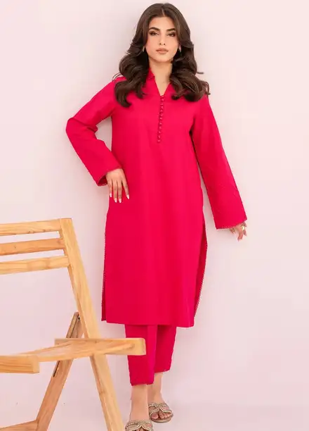 Hana Pret Embroidered Cotton 2 Piece Suit Carmine