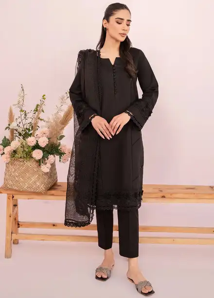 Hana Pret Embroidered Cotton 3 Piece Suit Onyx