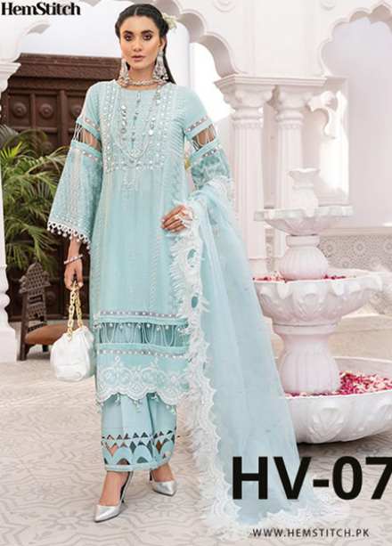 HemStitch Embroidered Lawn Suits Unstitched 3 Piece HS22F HV-07 Esra - Festive Collection