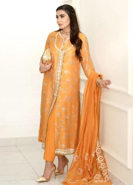 Hues Atelier Pret Embroidered Cotton Net 3 Piece Suit HA23LP Floral Sorbet