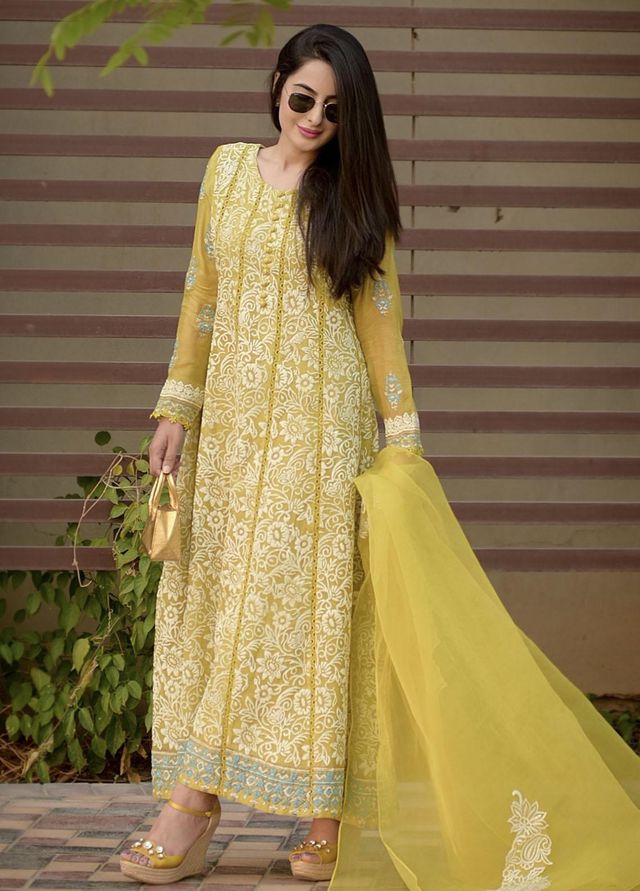 Hues Atelier Pret Embroidered Cotton Net 3 Piece Suit HA23LP Kalidar Green