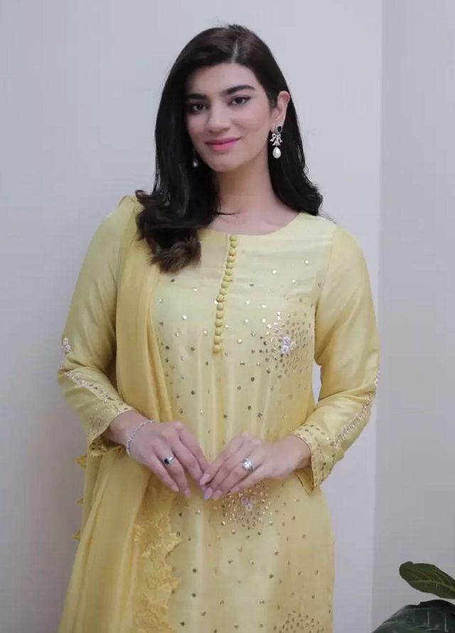 Hues Atelier Pret Embroidered Raw Silk 3 Piece Suit HA23LP Lime Mukaish