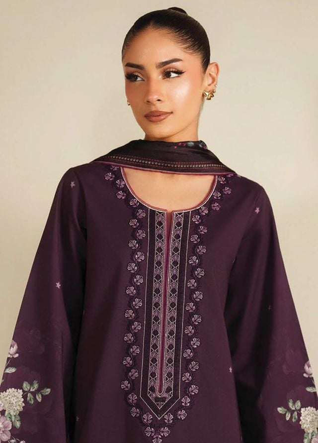 Ilara by Seran Embroidered Cambric Suits Unstitched 3 Piece SN25IC D-07 Plumora - Summer Collection