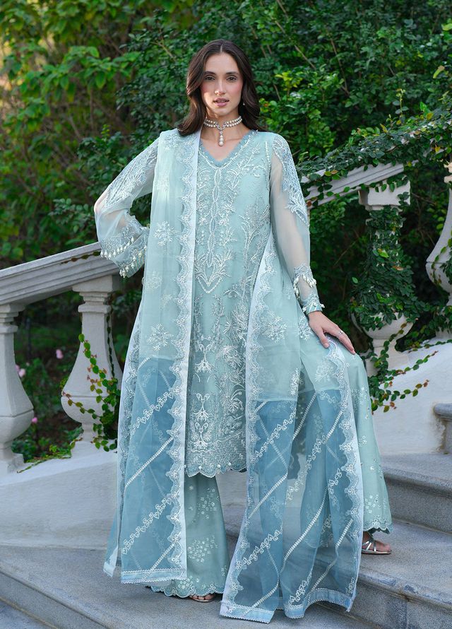 Inayat Embroidered Organza Suits Unstitched 3 Piece INT25UF INFF-01 Moonlight - Formals Collection