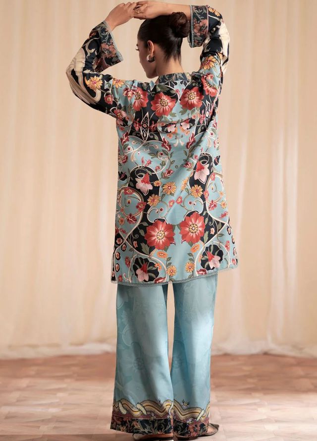 Inayat Pret Printed Silk 2 Piece Suit Moonstone