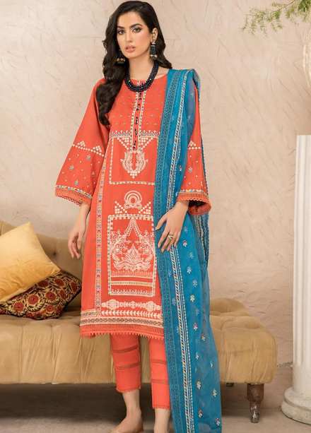 Ittehad Textiles Embroidered Lawn Suits Unstitched 3 Piece ITD22-PS2 LF-EP2-2227 Rust - Summer Collection