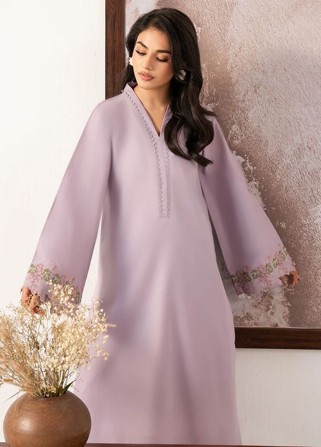 Izel Pret Embroidered Cotton 2 Piece Suit Mauve