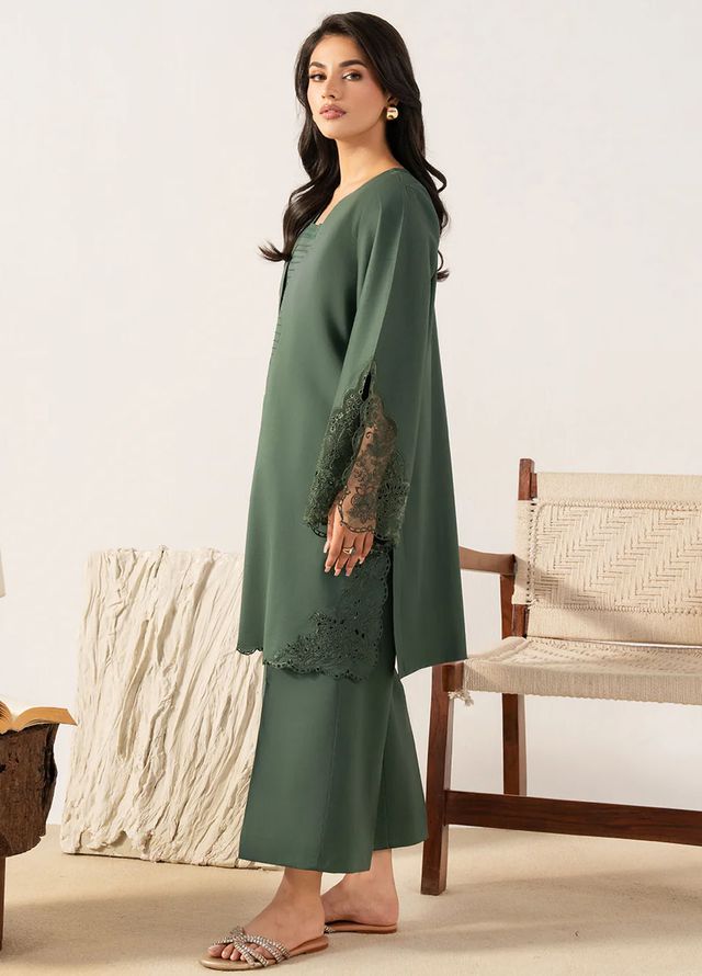 Izel Pret Embroidered Cotton 2 Piece Suit Moss