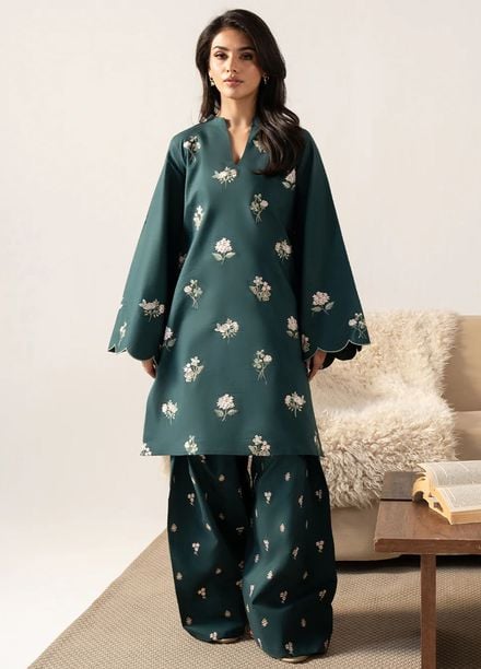 Izel Pret Embroidered Cotton 2 Piece Suit Teal