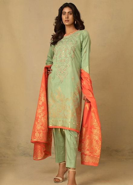 Jahan by AB Textiles Embroidered Jacquard Unstitched 3 Piece Suit AB21JCR 04 Vert Clair - Casual Collection