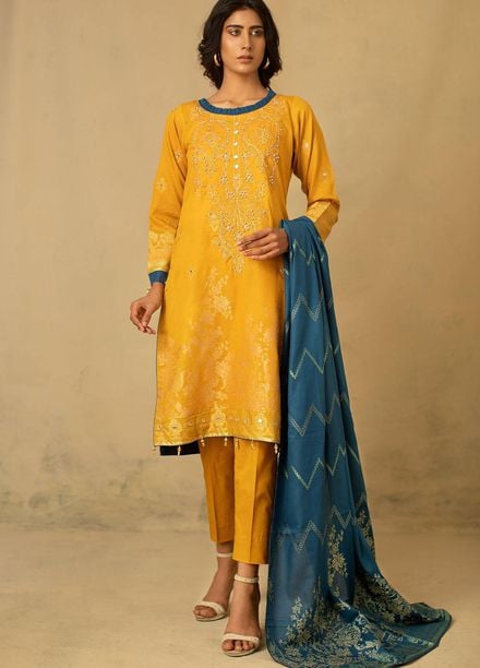 Jahan by AB Textiles Embroidered Jacquard Unstitched 3 Piece Suit AB21JCR 05 Jaune - Casual Collection