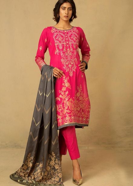 Jahan by AB Textiles Embroidered Jacquard Unstitched 3 Piece Suit AB21JCR 06 Rose - Casual Collection