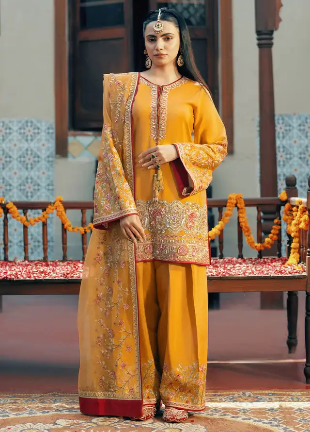 Jamnii Pret Embroidered Raw Silk 3 Piece Suit Rang-E-Mehfil