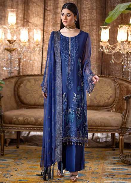 Jannan by Riaz Arts Embroidered Chiffon Suits Unstitched 3 Piece RA21J JF-02 - Luxury Collection